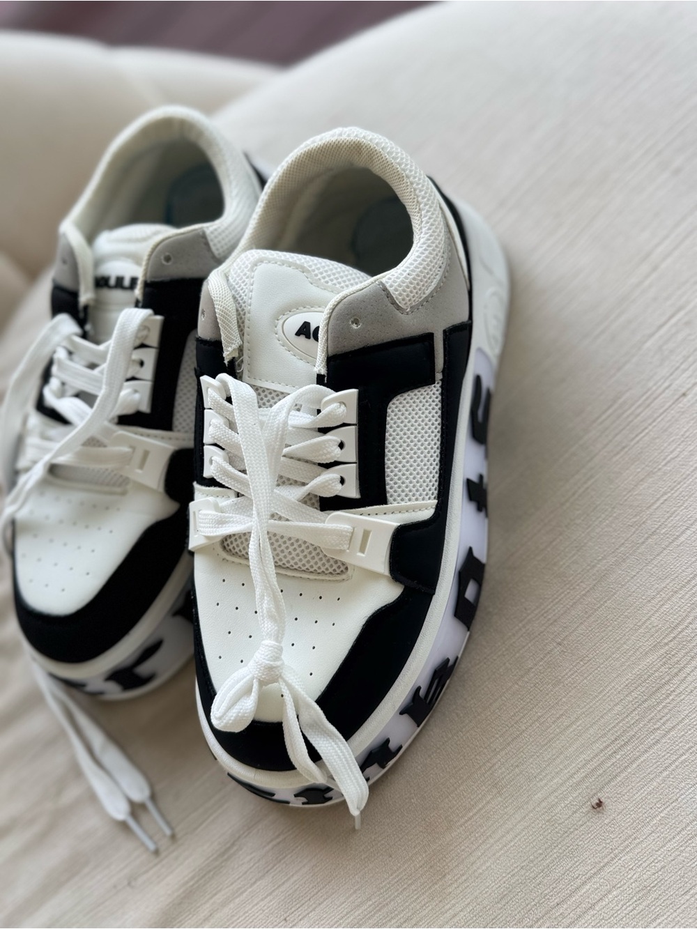 Kids Black and White Sporty Lace-Up Sneakers